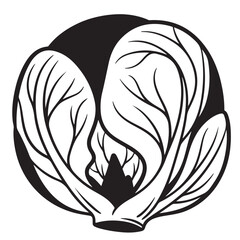 Monochrome Graphic Illustration of a Fresh Cabbage Head