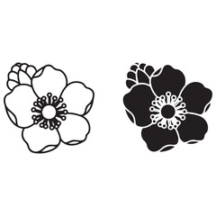Stylized Floral Illustration Set with Outline and Silhouette Flowers