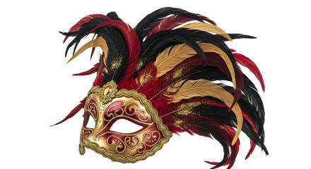 Ornate venetian mask with gold details and vibrant feathers perfect for masquerade balls and festive celebrations a symbol of mystery on transparent background