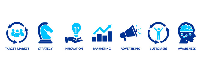 Banner brand. Keywords and pictogram