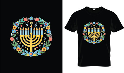 Floral Menorah Hanukkah Shirt – Jewish Holiday Festival of Lights Menorah T-Shirt Gift