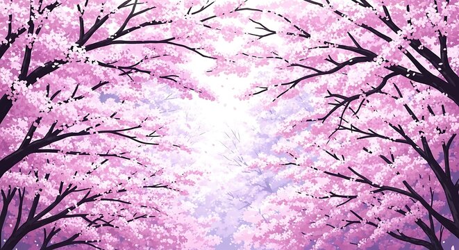 Beautiful Cherry Blossom Tree Canopy with Pink Petals and Branches