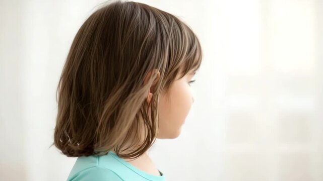 Little girl blowing nose with tissue in close-up side profile view representing childhood illness concept and health concerns