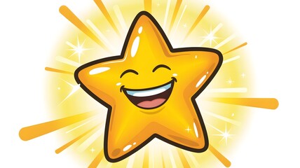 Happy cartoon star character shining brightly with a big smile