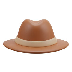 Stylish 3D rendered brown fedora hat with a beige band, a classic fashion accessory presented as a clean, modern illustration for design projects and virtual concepts