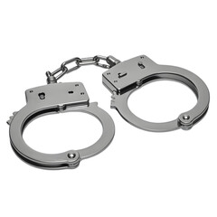 Metal Handcuffs on a white Background, Symbol of Law Enforcement.