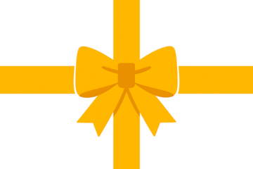 Golden Yellow Satin Ribbon Bow on Solid Background: Premium Luxury Silk Fabric for Gift Wrap and Decoration