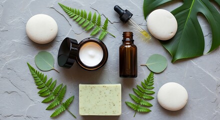 Fresh ingredients like olive oil, herbs, and spices sit on a wooden board alongside eggs, flour, and milk for healthy kitchen meal preparation