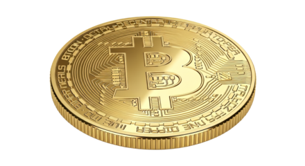 Golden bitcoin cryptocurrency coin showcasing digital currency and blockchain technology for financial investment success on transparent background