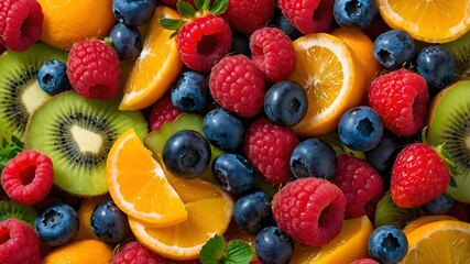 Obraz premium a vibrant medley of fresh fruits, bursting with colors and flavors, showcasing a healthy and delicious array of natural goodness
