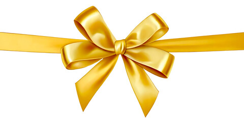 Golden Yellow Satin Ribbon Bow on Solid Background: Premium Luxury Silk Fabric for Gift Wrap and Decoration