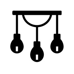 Naklejka premium Simple black and white icon of a threebulb hanging ceiling light fixture