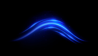 Blue neon light effect for overlapping. Linear source of blue lights, glare effect.
