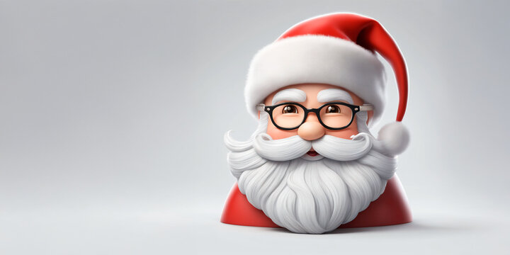 Busto de papai noel branco usando &oacute;culos em fundo claro