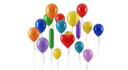 A vibrant cluster of colorful balloons isolated on white background