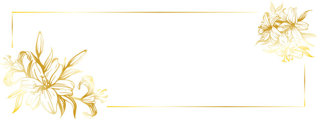 gold lily with a frame on a white background.Close-up, isolated, long.eps