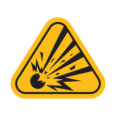 Explosive Hazard Triangle Warning Sign Vector Flat Design on White Background. Placard class 1 Label on Yellow Geometric Shape.	