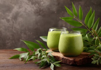 Refreshing Green Smoothie with Natural Leafy Accents
