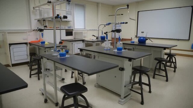 Empty Science Laboratory Classroom Interior.