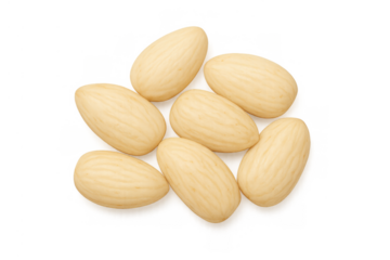 Blanched almond nuts piled, healthy snack ingredient ready for baking or cooking with transparent background