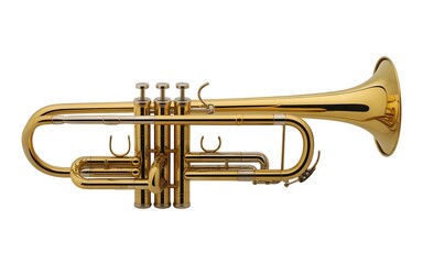 Naklejka premium Elegant Golden Trumpet Isolated on White Background Perfect for Music Education and Orchestral Themes