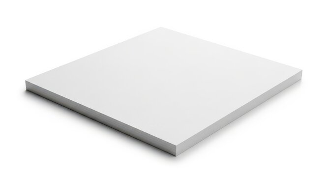 A square stack of blank white paper or a memo pad isolated on a white background, perfect for business or creative concepts