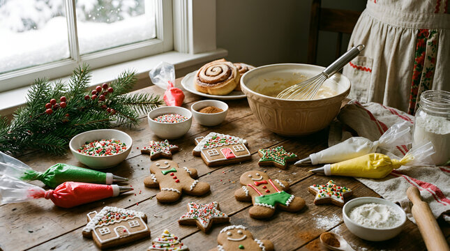 Christmas Cookie Baking a cozy kitchen filled with gingerbread cookies - Powered by Adobe