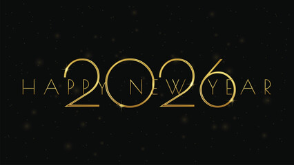 2026 happy new year golden numbers on black glitter background banner.