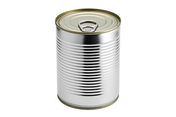 Isolated silver food can on a clean white background ready for labeling and branding ideal for marketing and advertising materials