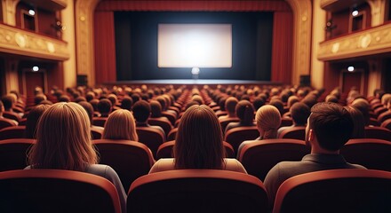 Audience enthralled in a cinematic experience, captured from behind showcasing anticipation and