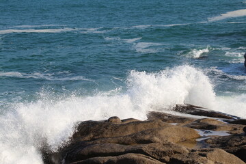 Waves Crashing Against Coastal Rocks on the East Sea, Korea