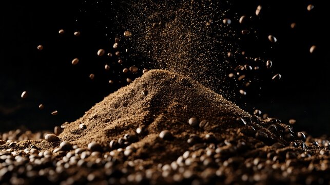 Slow-motion Coffee Powder and Beans Close-up