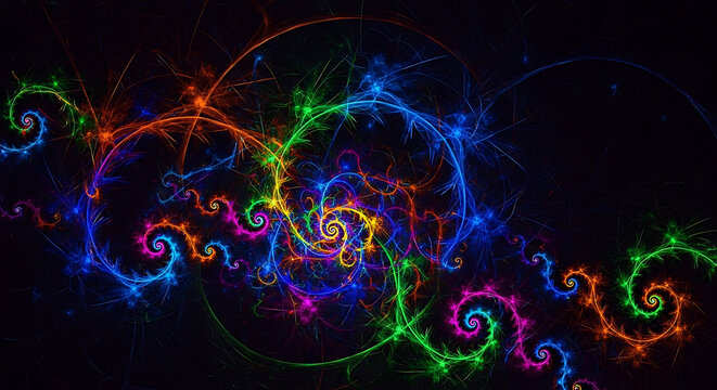 Vibrant multicolored swirling fractal pattern on a deep backdrop
