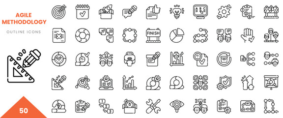 Outline icons representing agile methodology concepts and practices in a clean design.