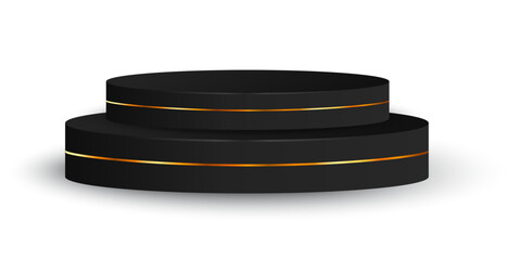 Round podium with shadows on a transparent background. Black podium.