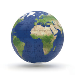 Fototapeta premium A globe of the earth made of puzzle pieces isolated in white background. Finance Concept