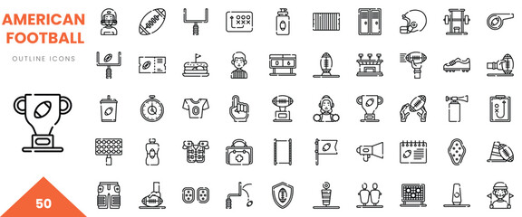 Collection of outline icons representing elements of American football, including trophies and equipment.