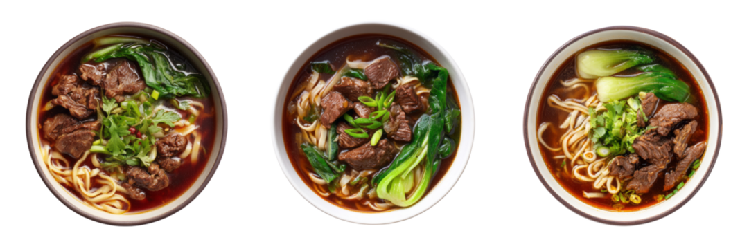Delicious beef noodle soup in bowls restaurant setting high-quality images transparent background