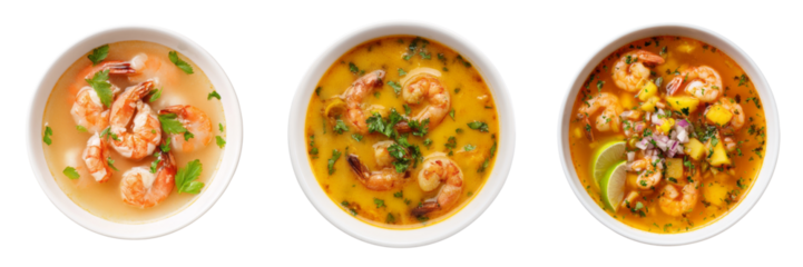 Delicious shrimp soup varieties kitchen food photography transparent background close-up