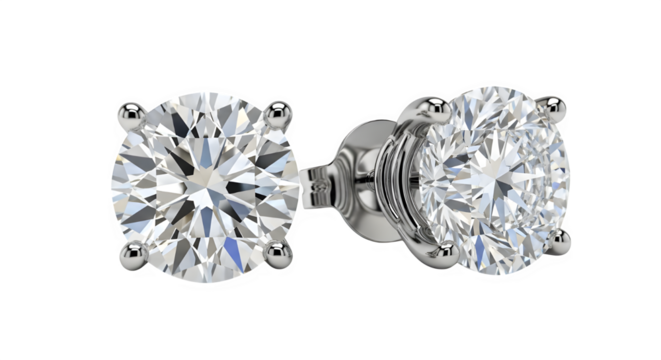 Elegant pair of oval cut diamond stud earrings showcasing brilliant facets and sparkle isolated on transparent background