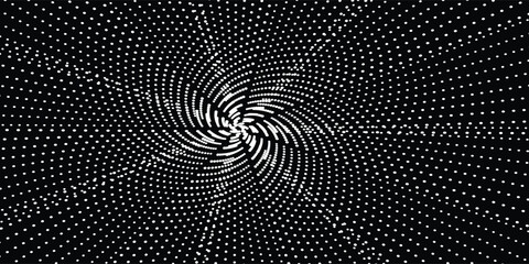 Halftone circular dotted frame set. Isolated circle dot texture on black background. Speckled spray texture. Vector abstract design elements, spiral circles, sound waves, circle vector dots.