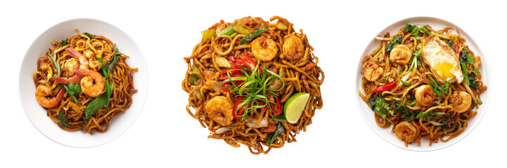 Delicious shrimp noodles served in bowls with transparent background for culinary inspiration