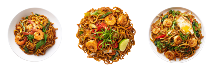 Delicious shrimp noodles served in bowls with transparent background for culinary inspiration