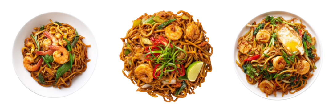 Delicious shrimp noodles served in bowls with transparent background for culinary inspiration