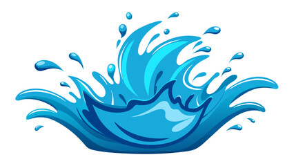 Dynamic blue water splash with droplets on white background