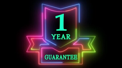 One year guarantee text neon glowing light