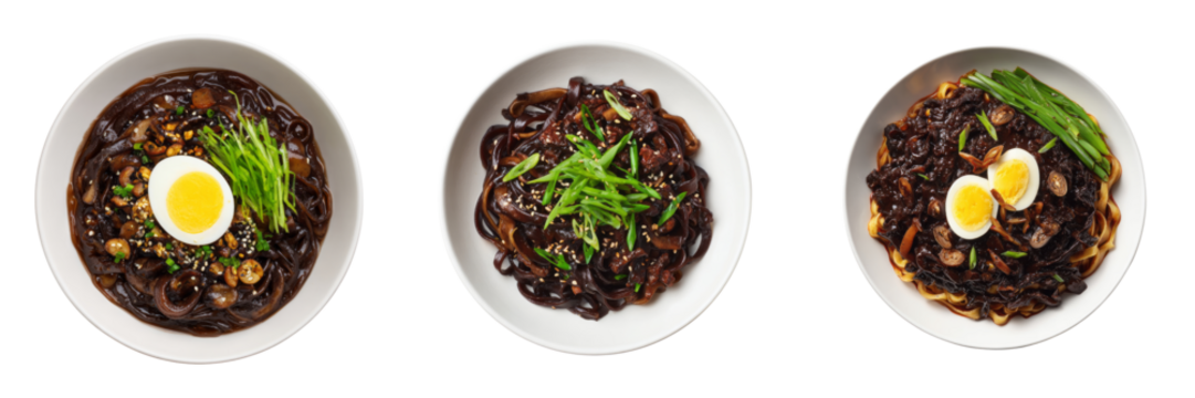 Delicious jajangmyeon noodles restaurant setting food photography transparent background