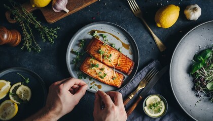 Delicious Pan-Seared Salmon Fillets Garnished with Microgreens