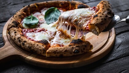 Gourmet Neapolitan Pizza Slice with Melting Mozzarella and Fresh Basil