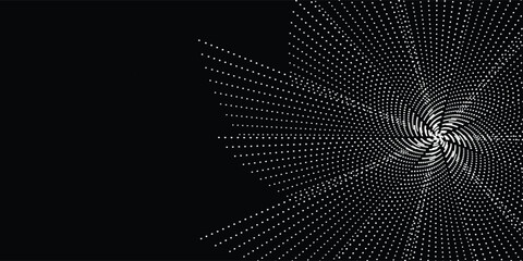 Halftone circular dotted frame set. Isolated circle dot texture on black background. Speckled spray texture. Vector abstract design elements, spiral circles, sound waves, circle vector dots.